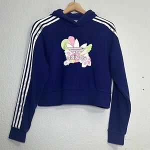 Adidas Youth Girls Size XLarge Purple Cropped Floral Long Sleeve Hoodie